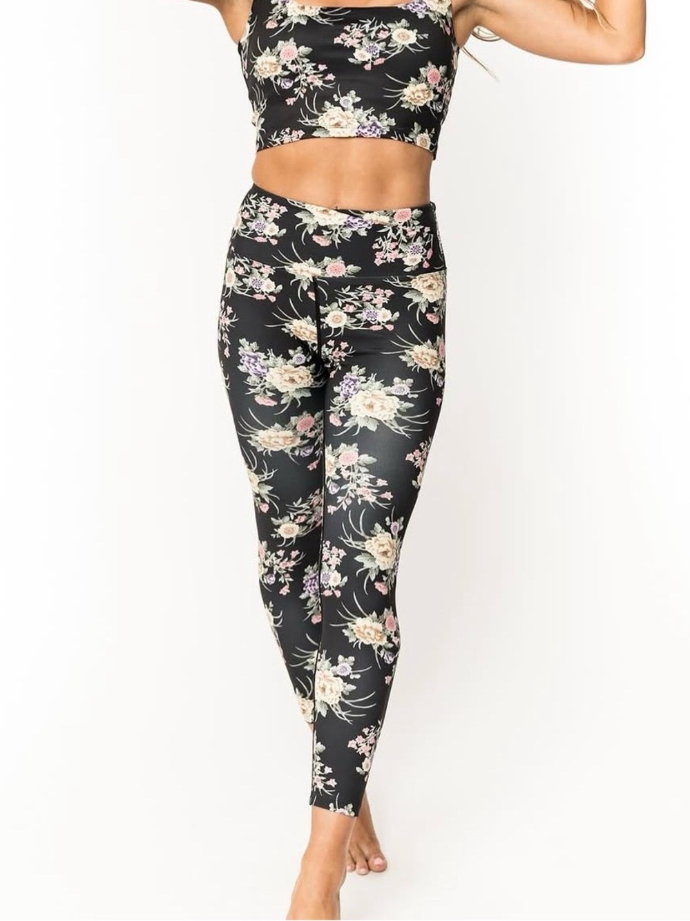 High-Rise Floral Leggings in Black